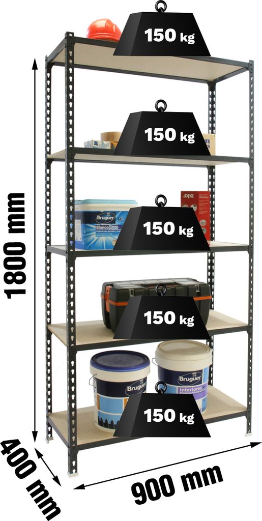 PROREGAL Schwerlastregal MULI | HxBxT 180x90x40cm | 5 Fachböden | Fachlast 150kg | Anthrazit | Lagerregal Kellerregal Werkstattregal Metallregal F...