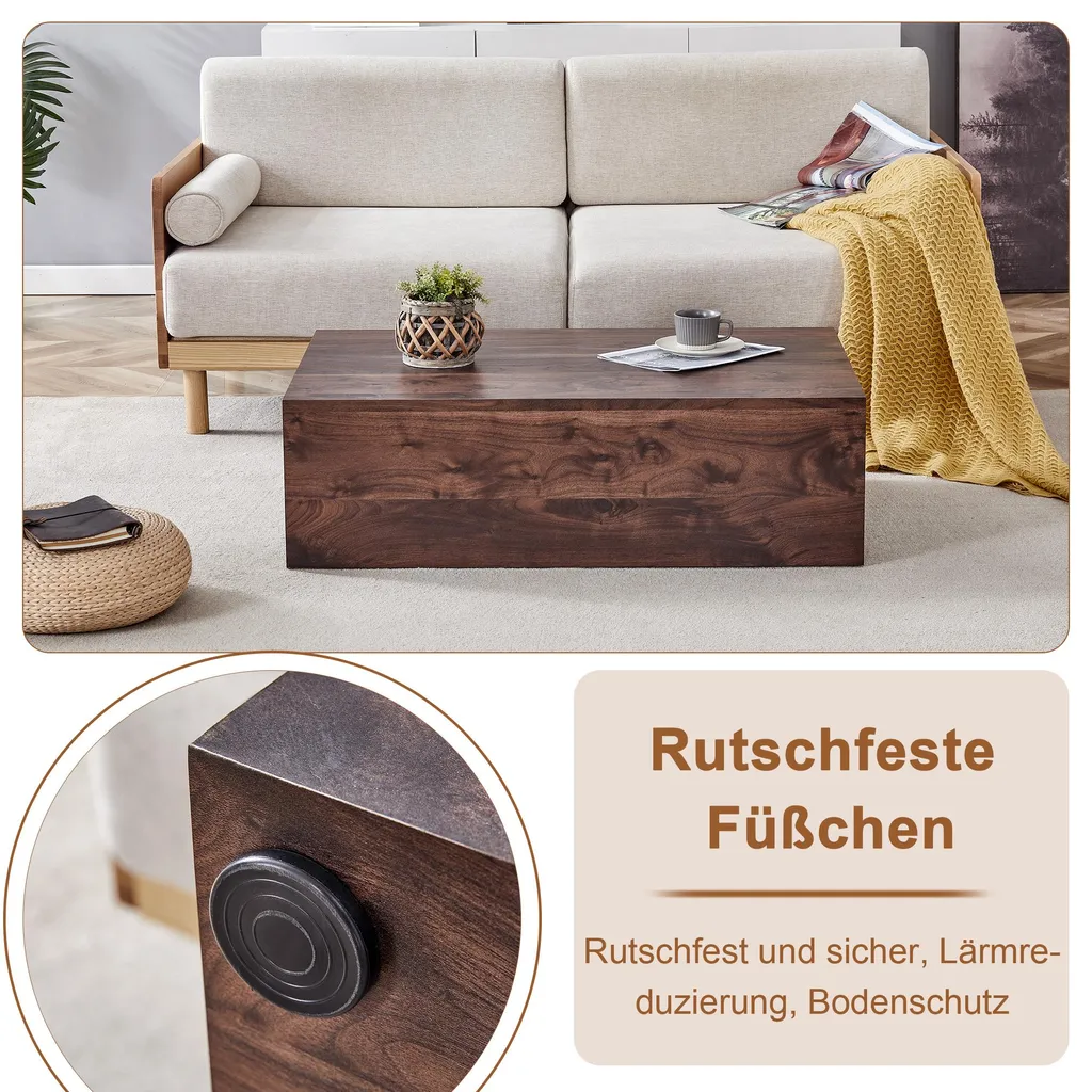 Table Basse Robuste pour Salon : Finition Noyer Stable et Anti-Rayures