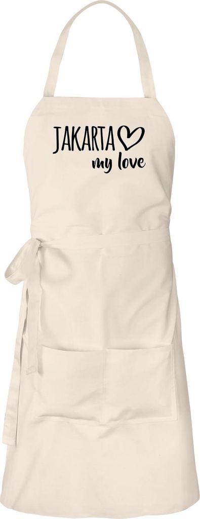 Huuraa Schürze Jakarta my love Natur mit Taschen Baumwolle Kochschürze Geschenkidee