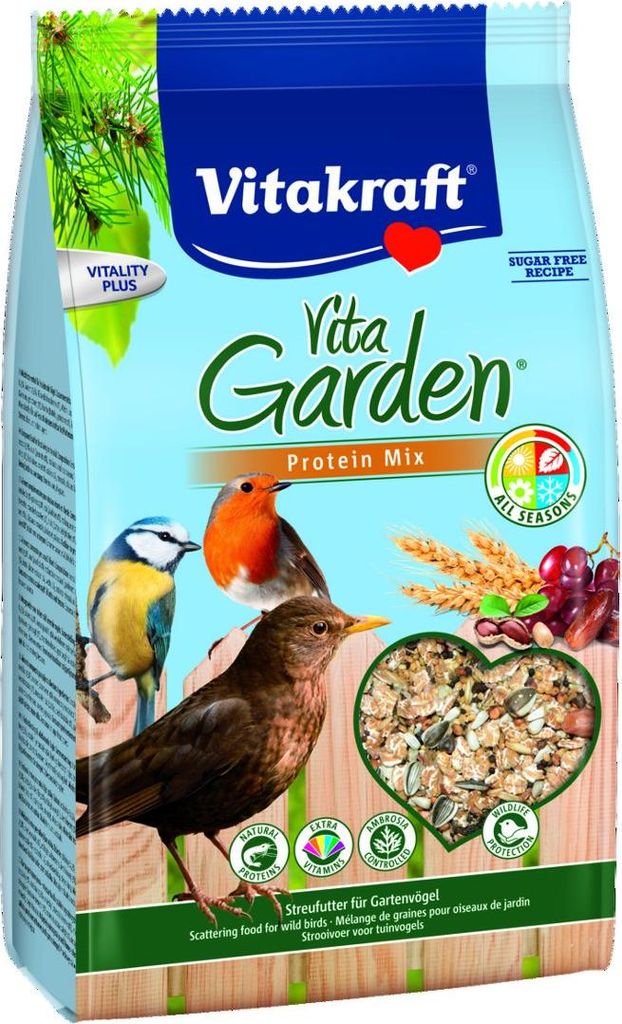 A bag of Vitakraft Vita Garden Protein Mix bird food.