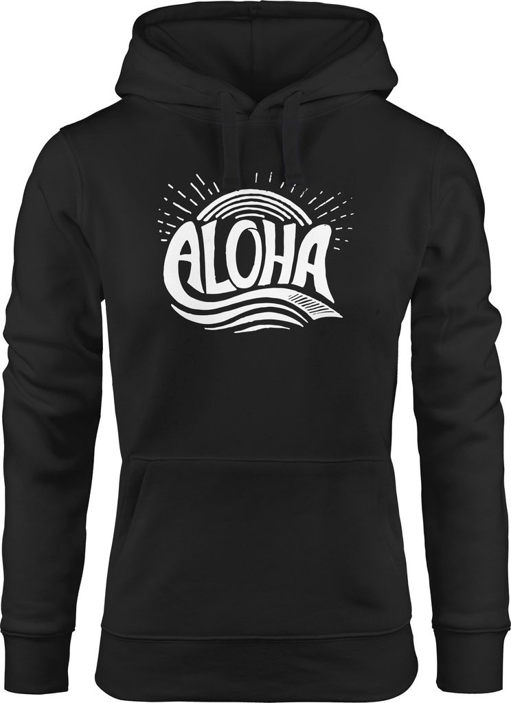 Hoodie Damen Aloha Wellen Surfing Sommer Kapuzen-Pullover Neverless schwarz M
