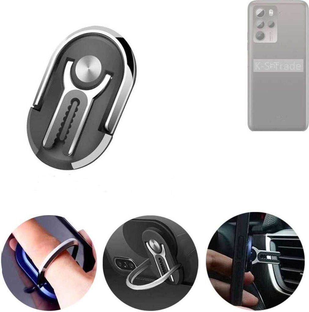 K-S-Trade 3in1 Smartphone-Ring Handy-Ring kompatibel mit HTC U23 Pro Fingerhalterung Handyring Tischständer Lüftungsgitter-Halterung Tisch Ständer
