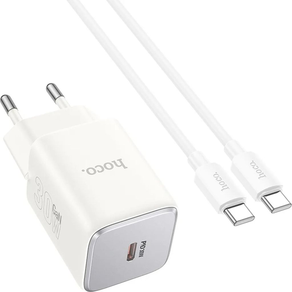 Netz-Ladegerät Typ C + Kabel Typ C auf Typ C PD QC 30W GaN in Weiß 100 cm