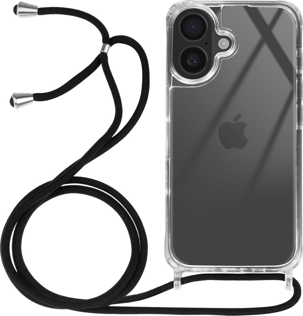 Avizar, Schutzhülle für Apple iPhone 16 Plus Silikon Bumper Ecken 70cm Kette, Transparent