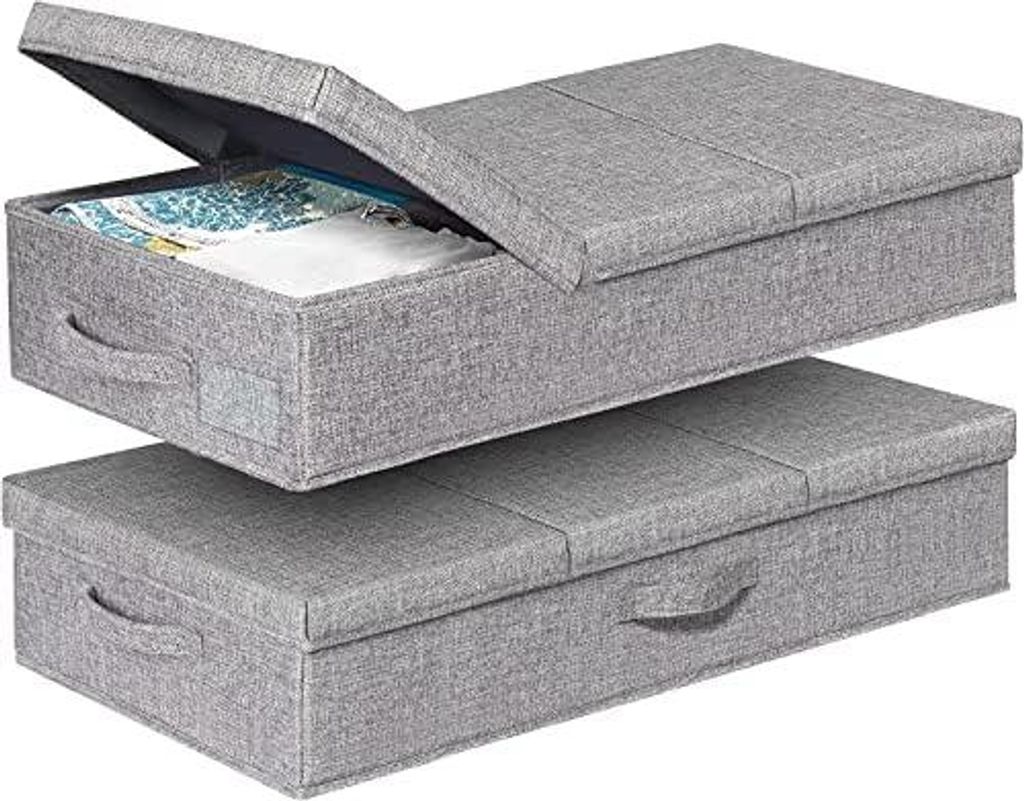 2 Stück Faltbarer Aufbewahrungsbox, 15cm Hoch Flach Unterbettkommode Stabil mit Deckel und Griff,Stoff Unterbett Aufbewahrung,Unterbettbox Für De...