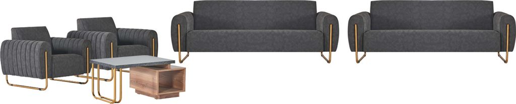 Graue Polster Sitzgarnitur Designer 3-Sitzer 2x Sessel Couchtisch 5tlg