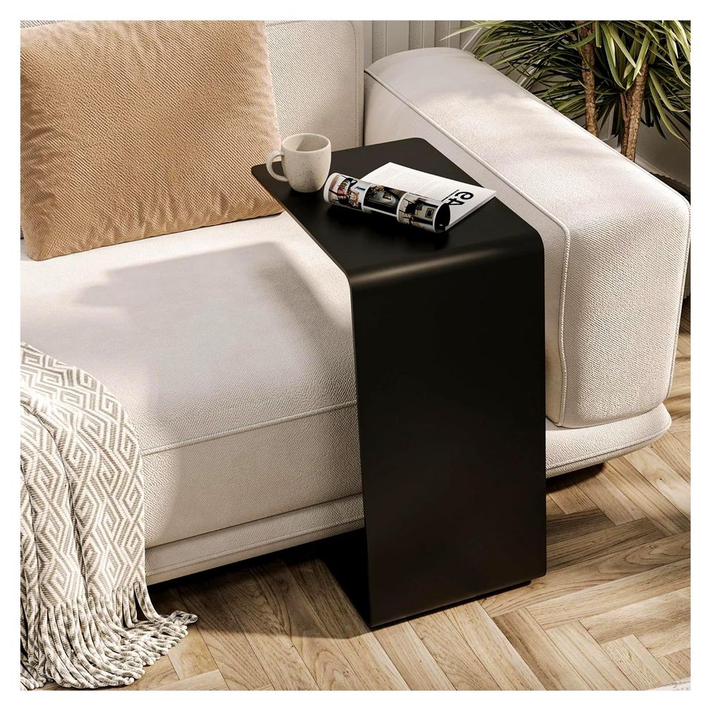 C Design Metall Beistelltisch Schwarz, C-förmiger Beistelltisch aus pulverbeschichtetem Stahl, moderner Couchtisch, Sofatisch, Nachttisch (schwarz...