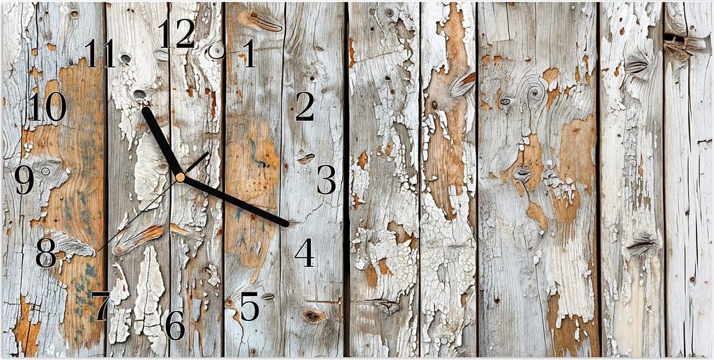 Wanduhr aus Glas mit Motiv Verwittertes Holz- 60 x 30 cm - inkl. Aufhängesystem