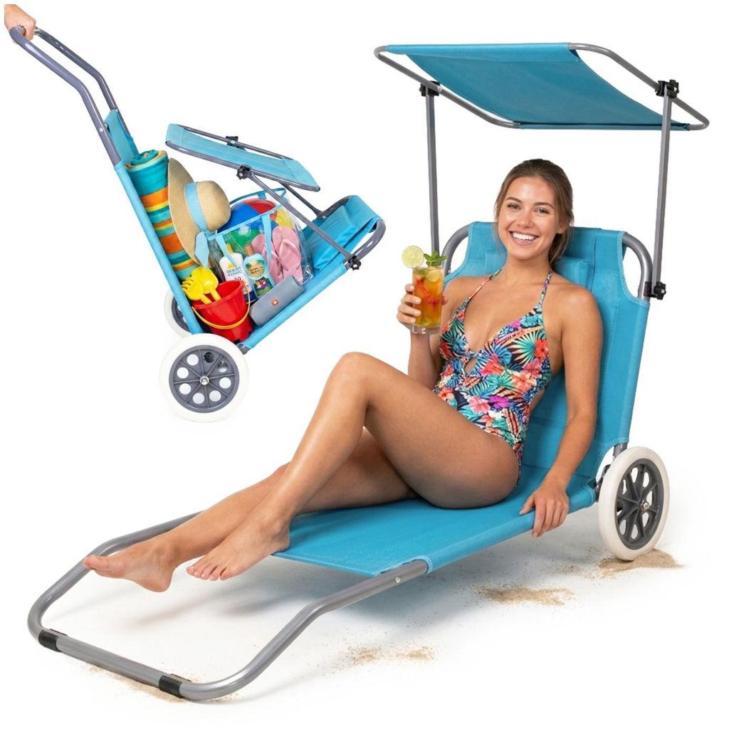 Chaise longue à roulettes avec toit Chaise longue pliante Image du produit 