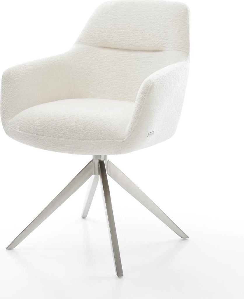 DELIFE Drehstuhl Pejo-Flex Bouclé Soft Beige Kreuzgestell breit Edelstahl 360° drehbar Wippfunktion Taschenfederkern