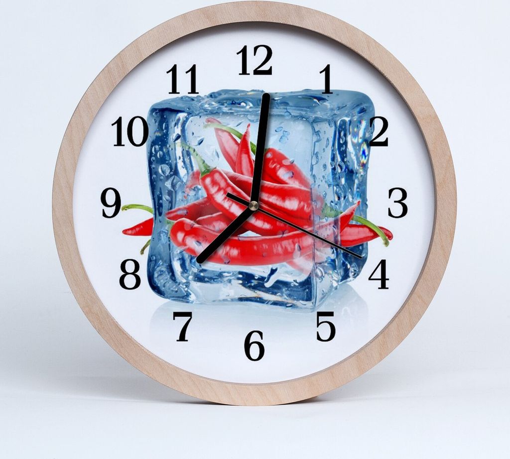 Holzuhr 20fi cm wanduhr - Chilischoten mit Eis