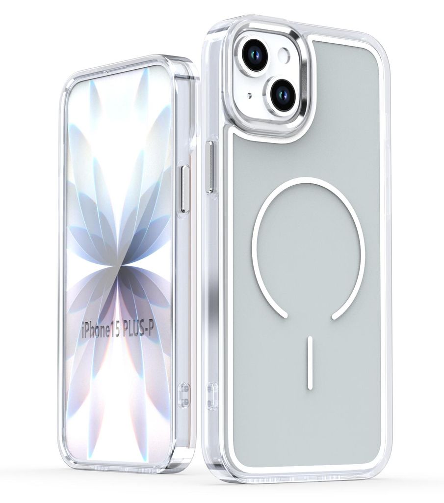 Magnetische Hülle für iPhone 15 Plus, Dünn Klare Stoßfest Handyhülle, Kompatibel mit MagSafe Grau