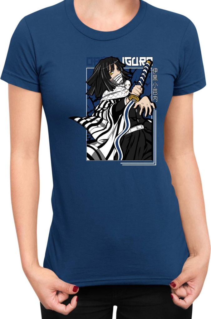 Damen T-Shirt Demon Anime Slayer Kimetsu No Yaiba Tomioka Giyuu 001, Lady XL / Dunkelblau