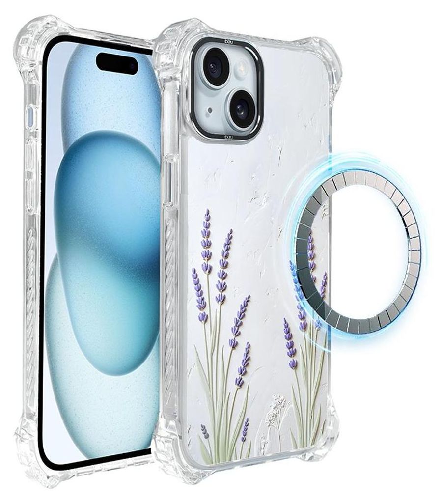 Schutzhülle für das iPhone 15 Plus, MagSafe-kompatibel, verstärkte Ecken, transparente Seiten, Lavendelblüte