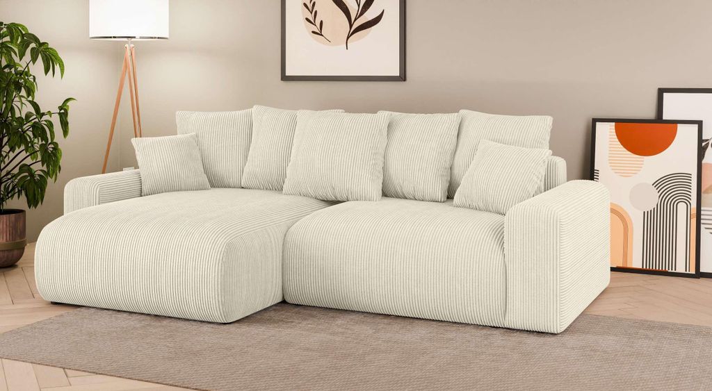 99rooms Emilia Ecksofa Cordstoff LINCOLN Creme Links