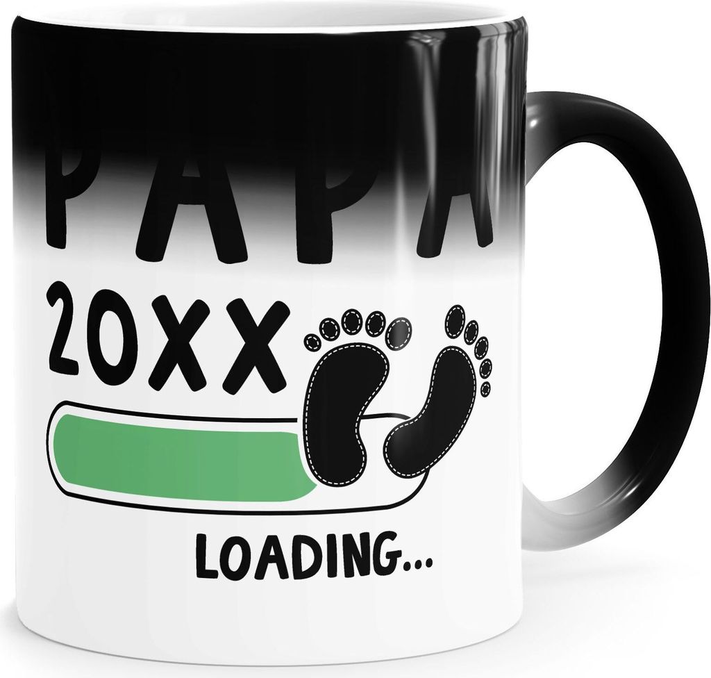 Kaffee-Tasse Papa loading Thermoeffekt Zaubertasse Geschenk für werdenden Papa Ankündigung Schwangerschaft Geburt Baby MoonWorks weiss-gruen Ma...