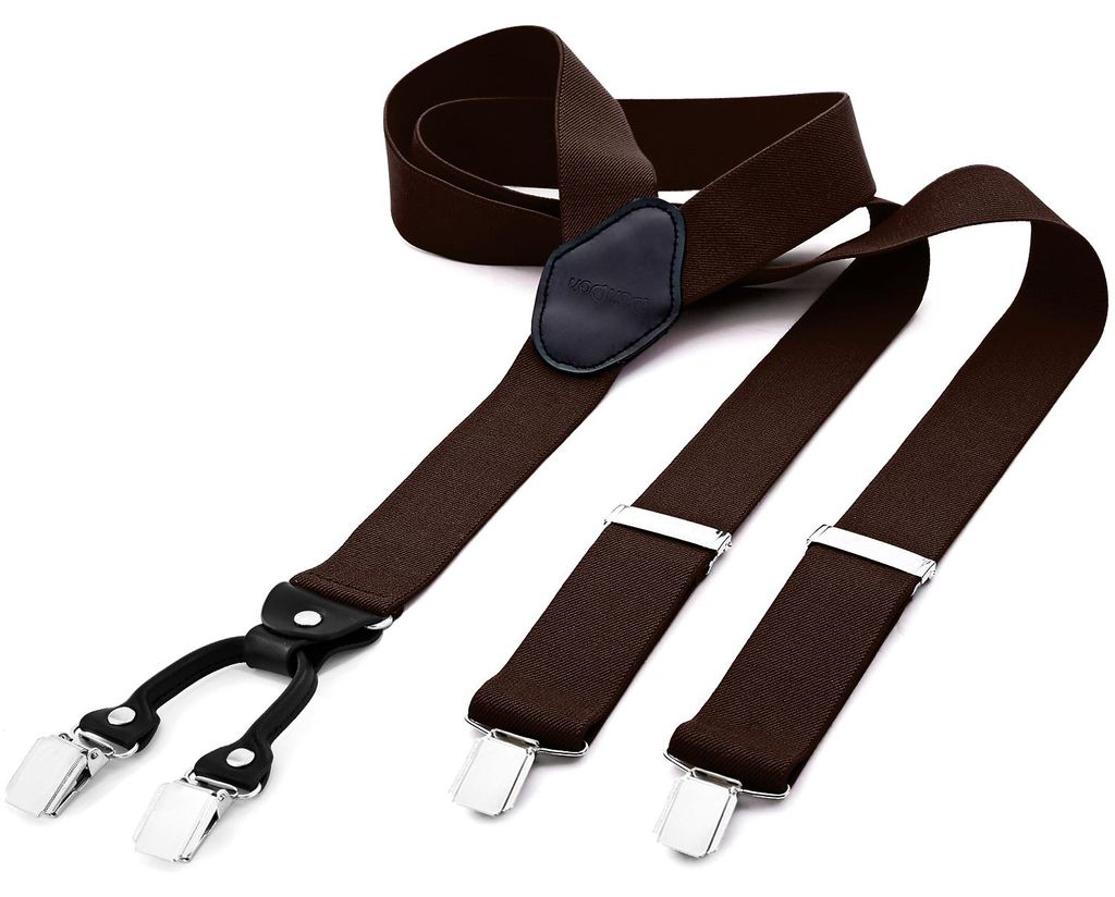 DonDon Herren Hosenträger breit 3,5 cm - 4 Clips mit Leder in Y-Form - elastisch und längenverstellbar braun