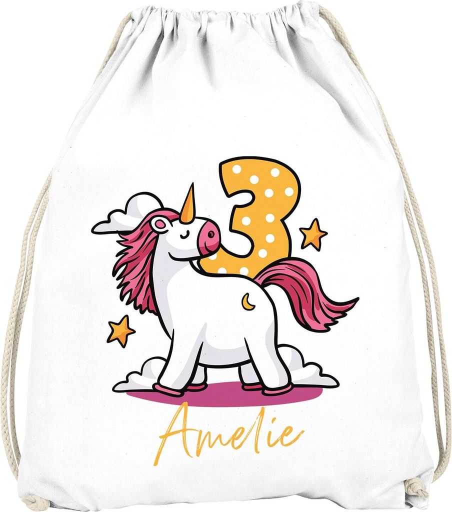 Kinder Turnbeutel Einhorn mit Name Alter personalisierte Geschenke Geburtstag Mädchen (3-6 Jahre) SpecialMe 3 Jahre weiß unisize