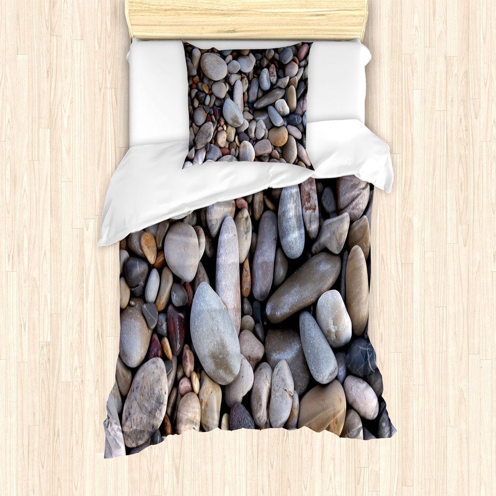 ABAKUHAUS Felsen Bettbezug Set für Einzelbetten, Kiesel durch das Meer Strand, Milbensicher Allergiker geeignet mit Kissenbezug, 135 cm x 200 cm -...