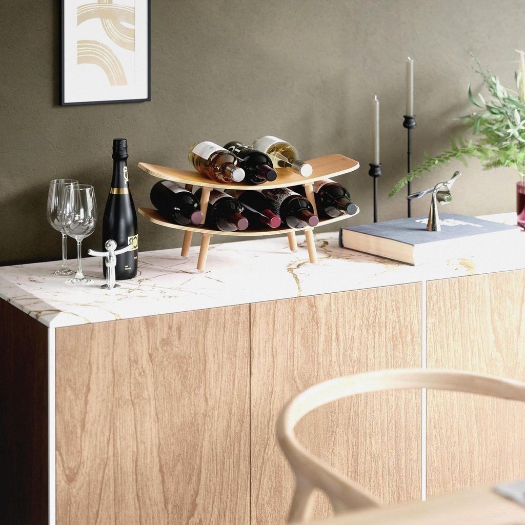 Vinola Weinregal, Moderner Flaschenhalter aus Holz für bis zu 5 Weinflaschen, Natur