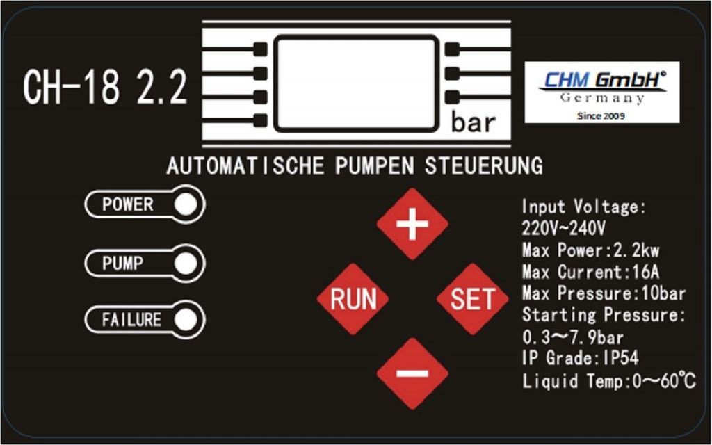 CHM GmbH® Pumpensteuerung Druckschalter CH-18  (EIN- und Produktbild 3