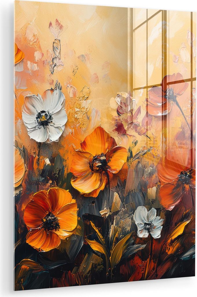 MuchoWow Glasbilder - Bilder auf Wandbild - Foto auf Glas Blumen - Abstrakt - Herbstfarben - Modern - Natur 30x40 cm Wanddekoration aus Glas - Acry...