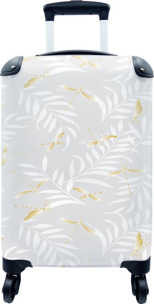 MuchoWow MuchoWow Koffer Handgepäck Trolley Rollkoffer Kleine Reisekoffer mit 4 Rollen - Libelle - Muster - Gold - Cabin Size < 55x40x23 cm & ...