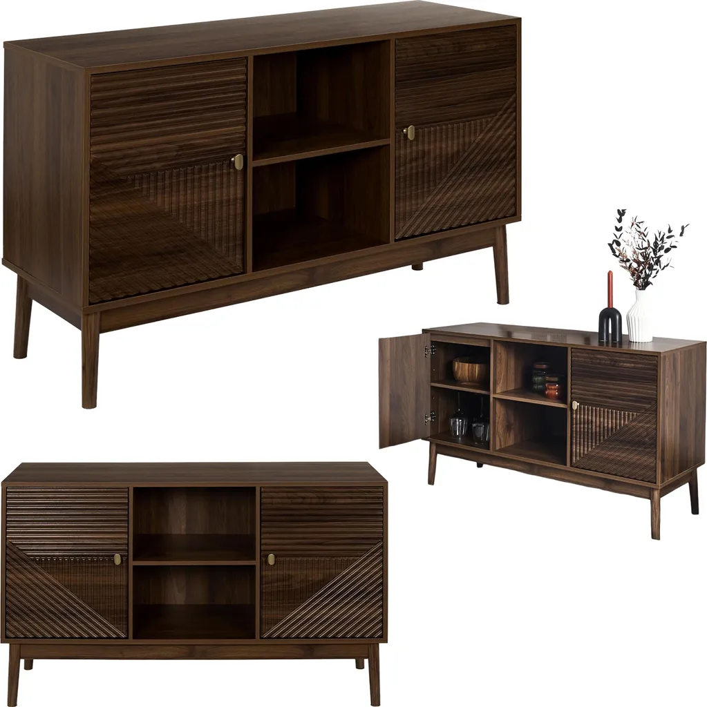 Buffet Bas Marron de 120cm avec Portes - Commode de Rangement Séjour