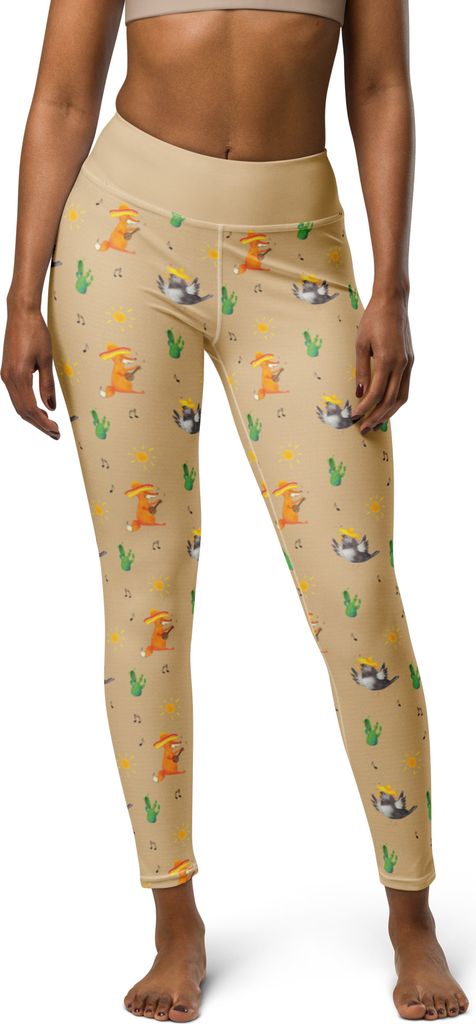 Mr. & Mrs. Panda Sport-Hose Rabe Sombrero Größe M - Beige - Geschenk, Leggins, Vogel, Elster, Vögel, High-Waist-Hose, Spruch Positiv, Damen-Legg...