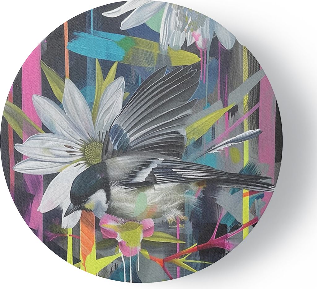 Leinwandbild rund Kolorowa abstrakcja z ptakiem 60x60 Feeby Bunt bild für die wand bereit zum aufhängen