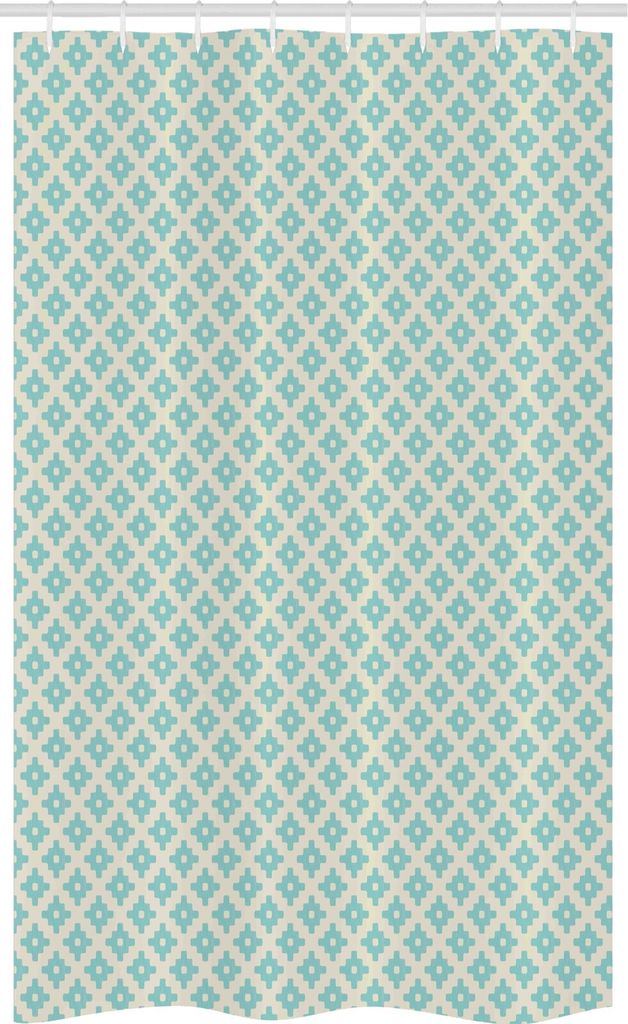 ABAKUHAUS Türkis Schmaler Duschvorhang, Geometrische und Retro, Badezimmer Deko Set aus Stoff mit Haken, 120 x 180 cm, Türkis und Beige