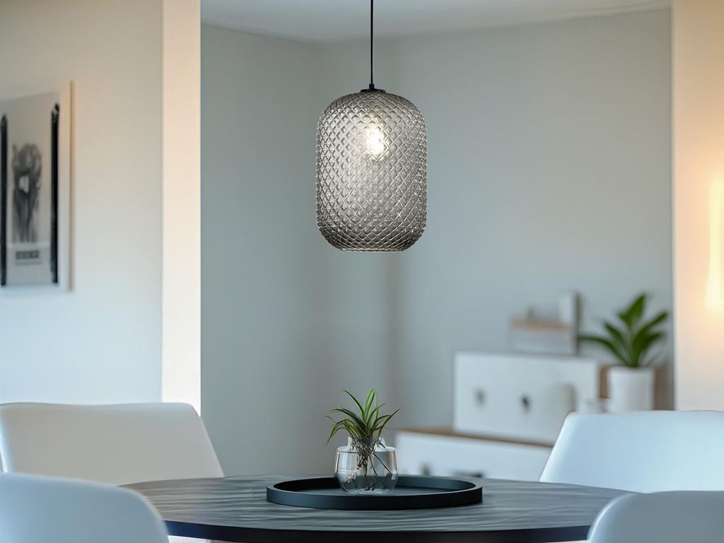 LED Pendellampe einflammig Relief Kristall Rauchglas Wabenstruktur Grau Ø20cm