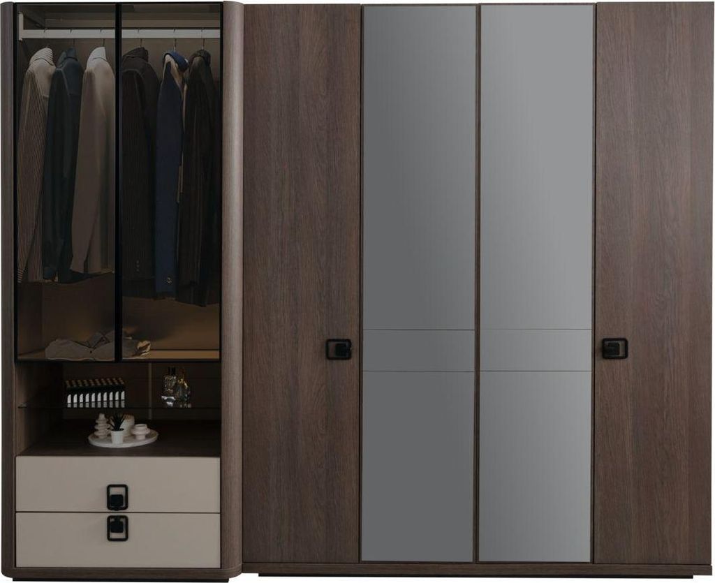 Eleganter brauner Kleiderschrank aus Holz für stilvolle Schlafzimmer