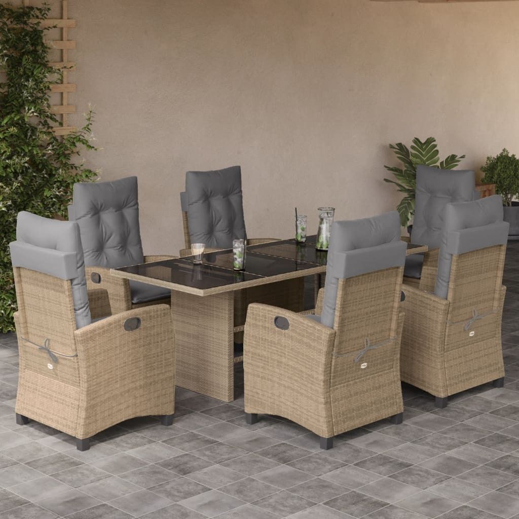 Maison Exclusive - 7-tlg. Garten-Essgruppe mit Kissen Beigemischung Poly Rattan