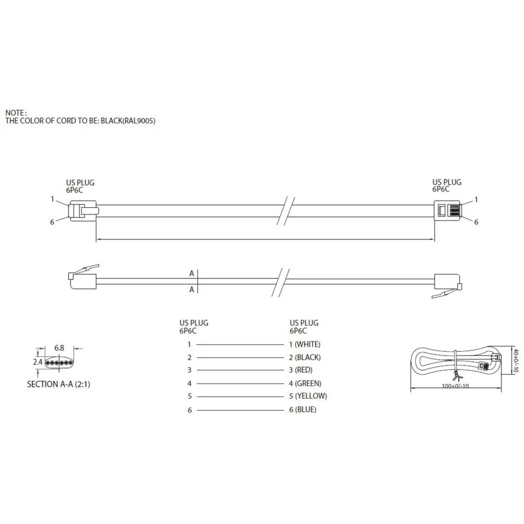 Cordon de téléphone RJ12 mâle vers RJ12 mâle 3 mètres série BASIC-S