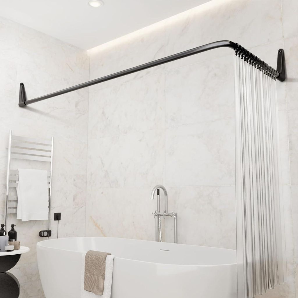 70x90/70x160cm Duschvorhangstange Wandbefestigung - Ecken Badewanne - Schwarz Pulverbeschichteter Stahl - Rostfrei