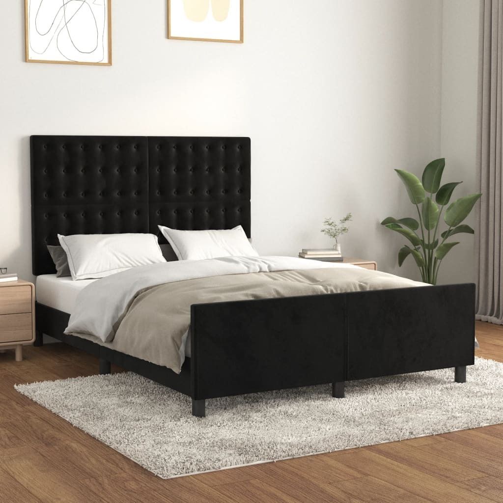 Möbel Bettgestell mit Kopfteil Schwarz 140x200 cm Samt - Klassische Betten 3126003