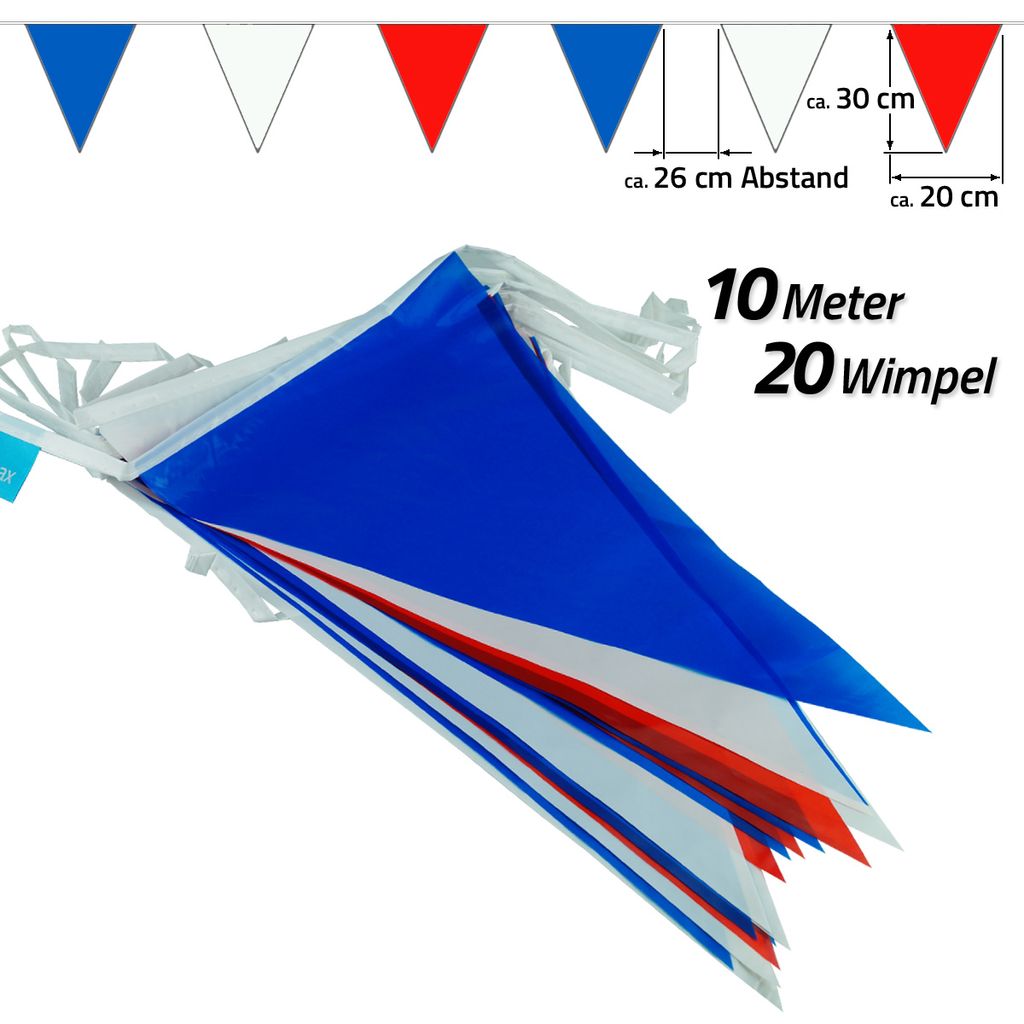 Goodymax® Wimpelkette 10 m Blau-Weiß-Rot Produktbild 