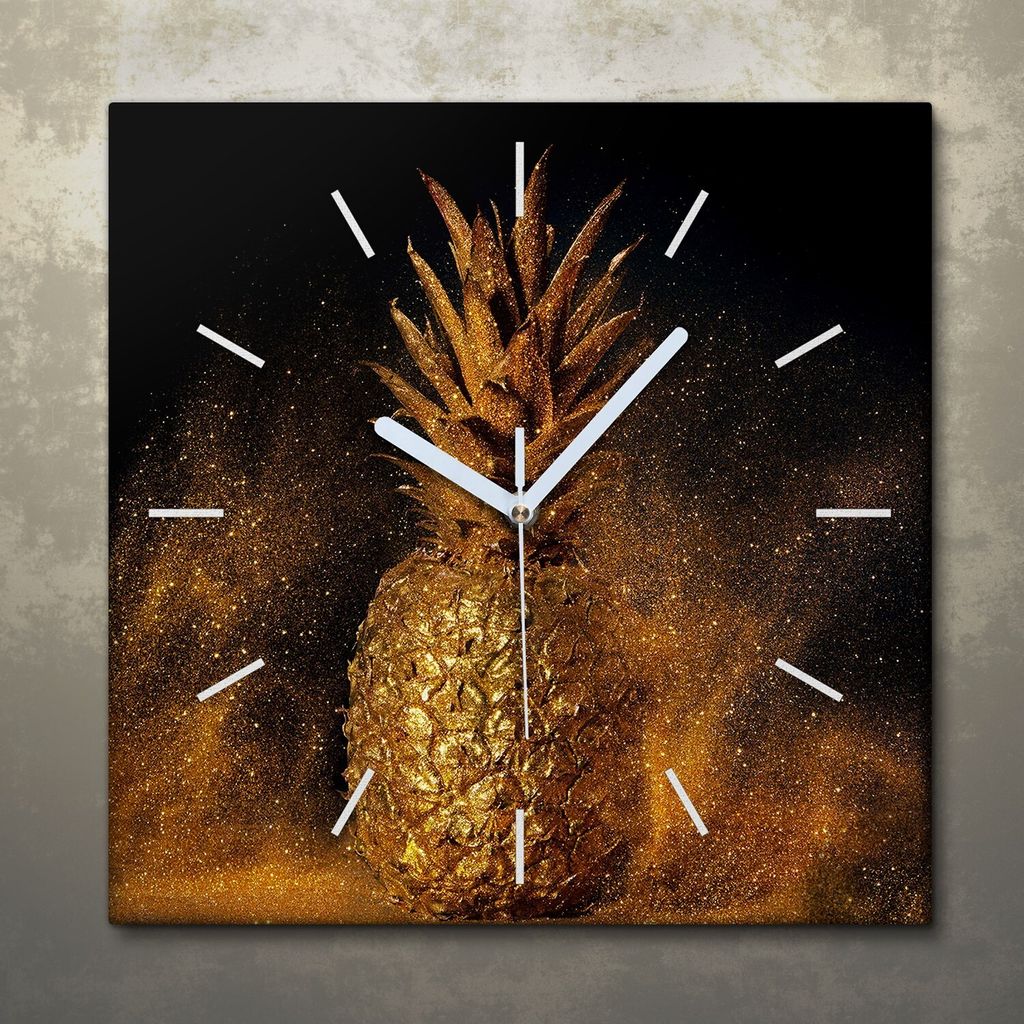 Wohnzimmer Leinwand Uhr Geräuschlos Küche 30x30 Goldenes, Gemüse, Früchte, weiße Zeiger
