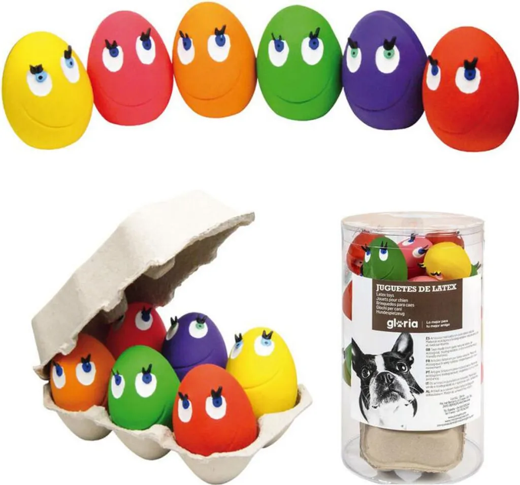 Œufs Gloria en latex taille S pour chiens : 24 jouets souples et sonores