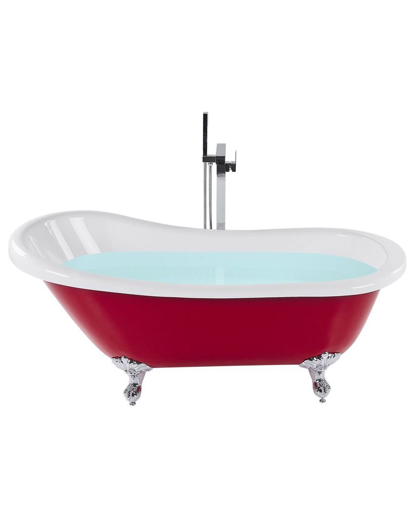BELIANI Badewanne Rot / Silber 153 x 77 cm Acryl mit Überlauf und Löwenfußen Freistehend Oval Retro