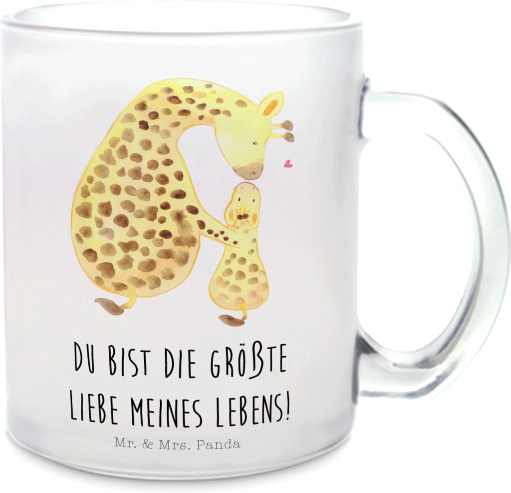 Mr. & Mrs. Panda Häferl Giraffe Kind - Transparent - Geschenk, Sohn, Tee Tasse, Mutter, Afrika, Teetasse, Tochter, Haferl, Mama, aus Glas, Lieblin...