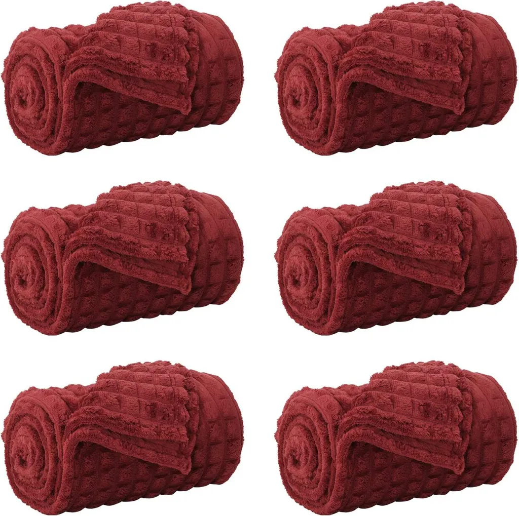 Set 6 Coperte vidaXL Rosso Bordeaux 150x130 cm | Plaid in Morbido Pile