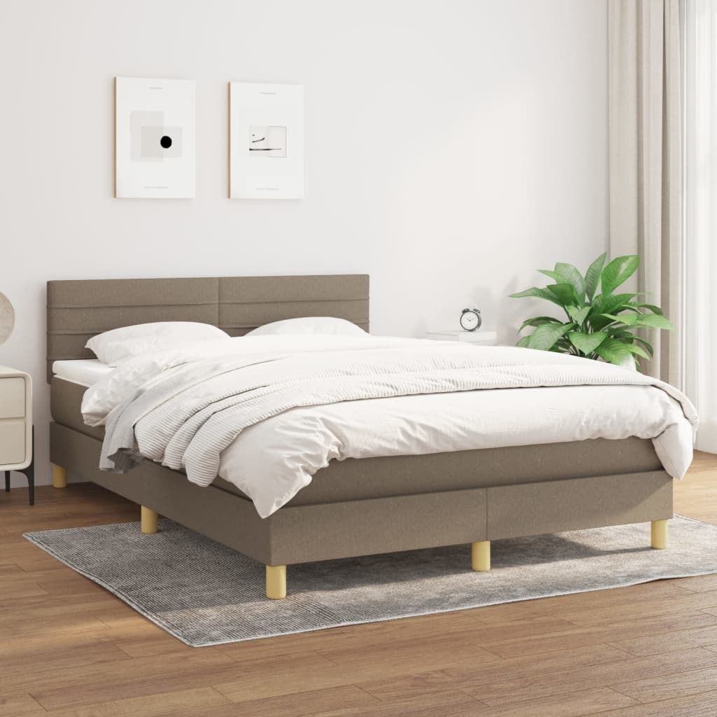 The Living Store Boxspringbett mit Matratze Taupe 140x200 cm Stoff