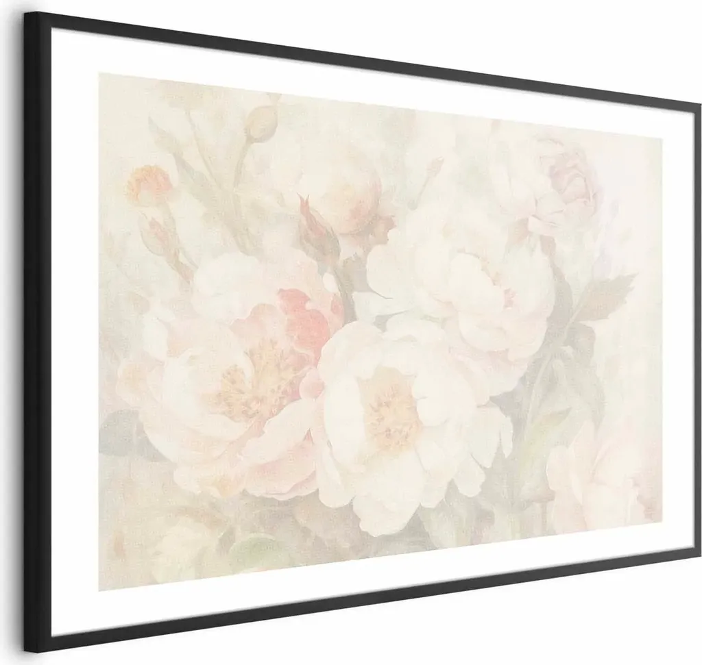 Quadro Moderno Peonie 60x40 cm - Cornice Nera e Design Minimal
