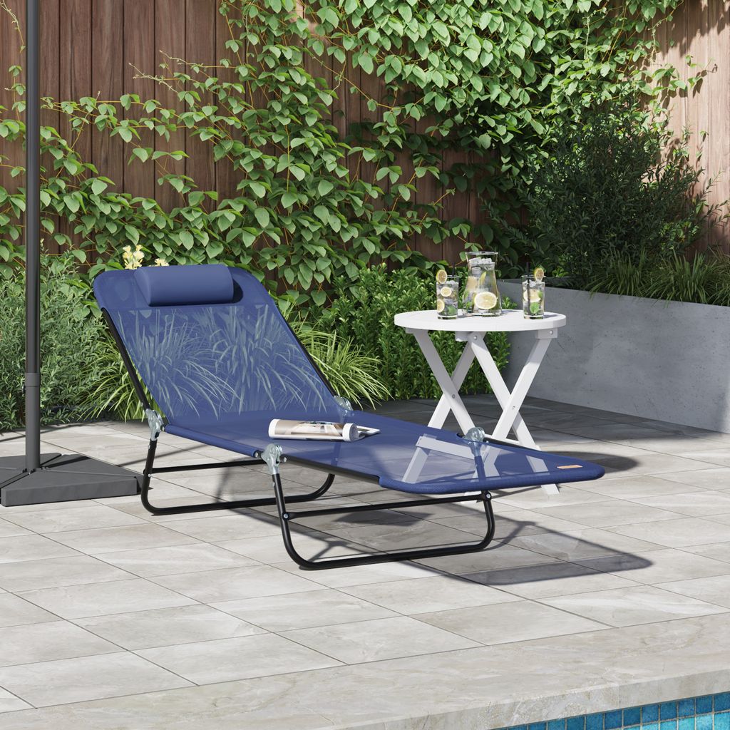 Faltbare Sonnenliege mit Kopfstütze Marine Textilene, Gartenliegen DesignMöbel Neu