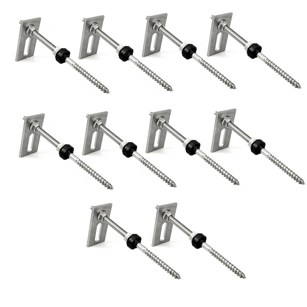 10 Stk. Offgridtec Edelstahl-Stockschraube höhenverstellbar inkl. Adapterblech Wellethernit + Blechdach
