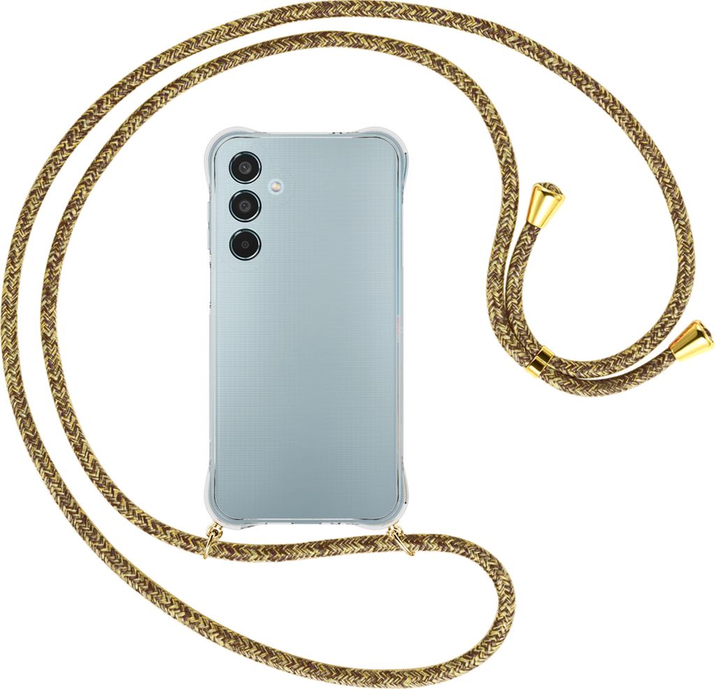 Handykette Backcover-Schutzhülle mit Band (Metall goldfarben) für Samsung Galaxy M35 5G - braun+beige