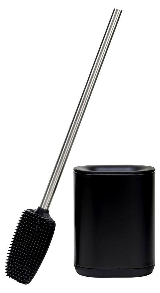 Toilettenbürste aus Silikon, zum Aufhängen, aus Edelstahl, modern und elegant, verbesserte Hygiene (schwarz)