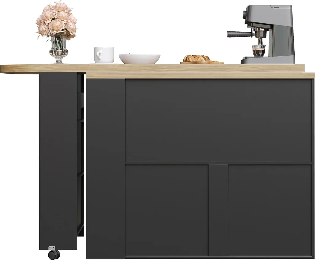 Comptoir de cuisine moderne extensible noir avec éclairage LED et USB - 18